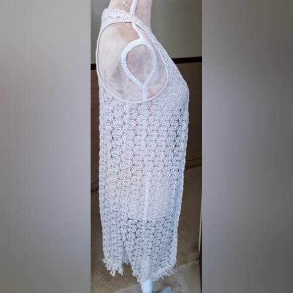Wallflower~ Crochet Open-Front Fringe Vest – White Neutral Sleeveless Boho Layer - Picture 2 of 11